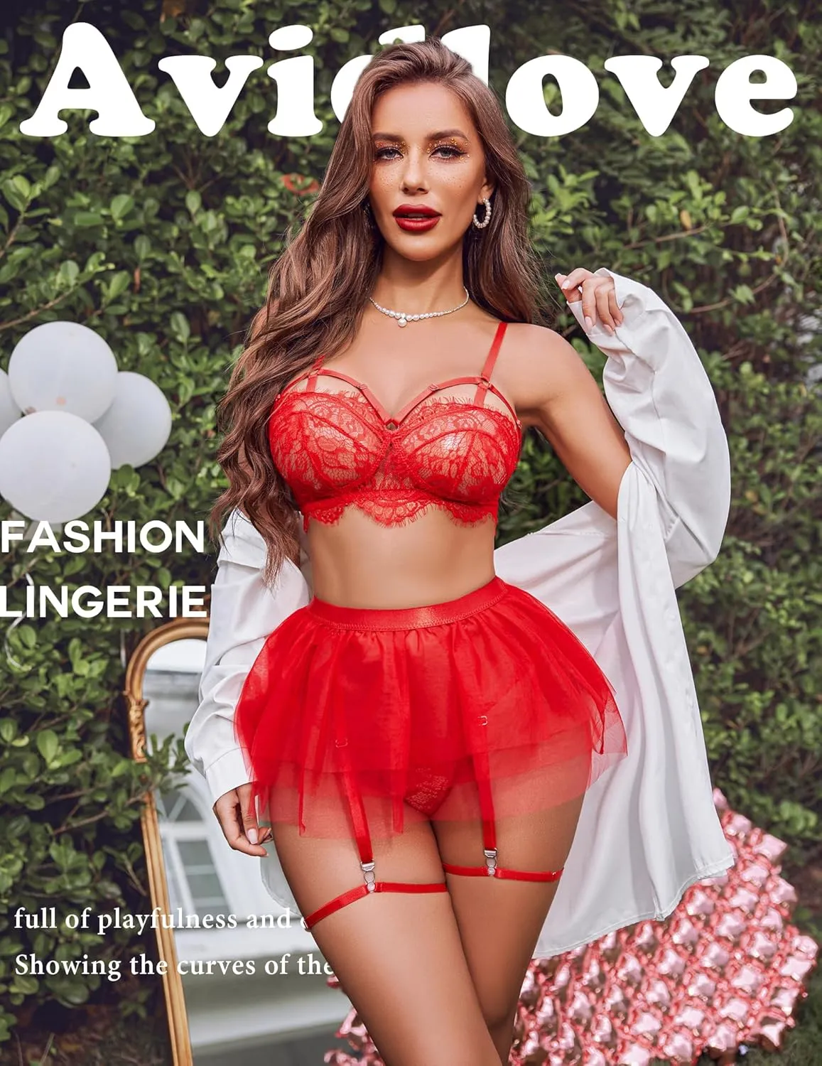 Avidlove Lace Garter Lingerie for Women Mesh Mini Skirt Nightwear Babydoll Bodysuit