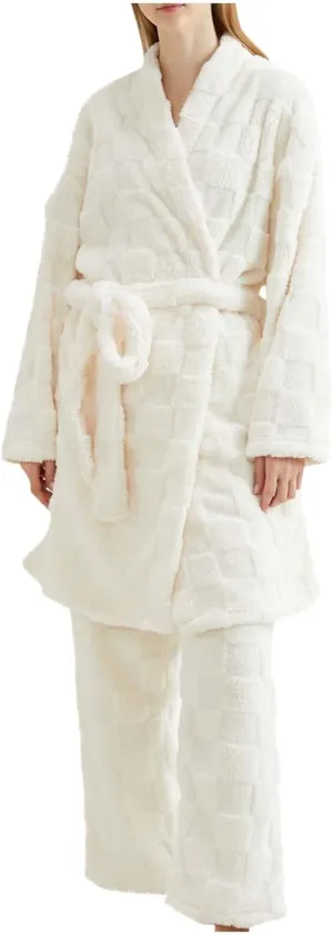 HGps8w 2 Piece Outfits for Women Fuzzy Fleece Lounge Sets, Long Belted Bath Robe & Soft Long Pants Pajamas Sleepwear