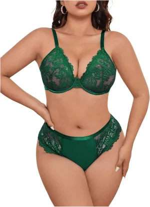 MakeMeChic Women's Plus Size Lace Lingerie Sets 2 Piece Matching Bra and Panty Set