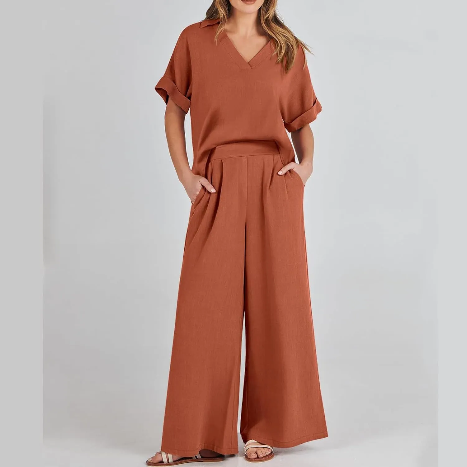 Pants Sets Women 2 Piece Outfits Summer Casual Short Sleeve Polo Shirts and Pant Set Tracksuit Matching Outfit