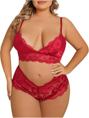 Plus Size Lingerie Sets for Women 2 Piece Outfits Lace See Through Bra Sets Bralettes and Panties Sexy Naughty Lingerie