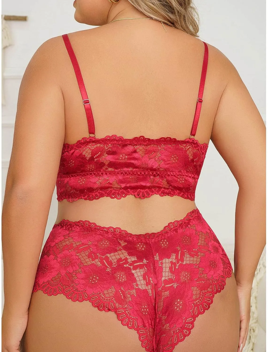 Plus Size Lingerie Sets for Women 2 Piece Outfits Lace See Through Bra Sets Bralettes and Panties Sexy Naughty Lingerie