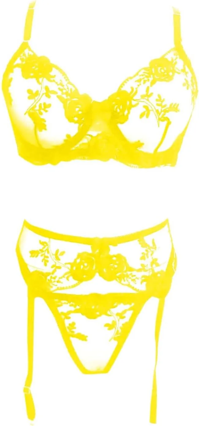 Seductive Lace Straps Women's Rose Bow Suspenders Lingerie Set Transparent Adjustable for Passionate Nights