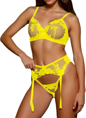 Seductive Lace Straps Women's Rose Bow Suspenders Lingerie Set Transparent Adjustable for Passionate Nights
