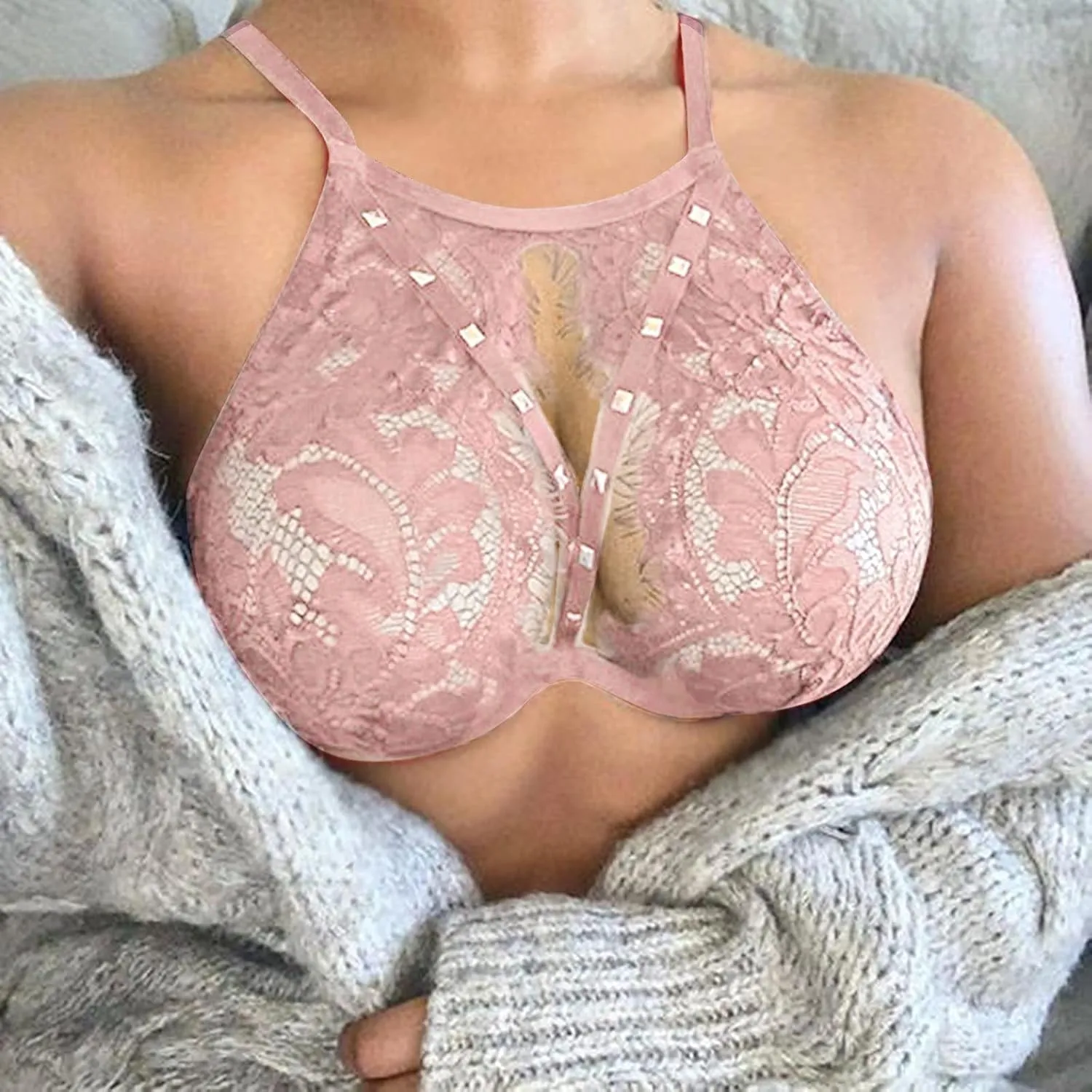 Sexy Underwire Cute Push Up Strappy Open Back Thin Ribbon Panel Side Slit Sexy Spaghetti Strap Nightgown Babydoll