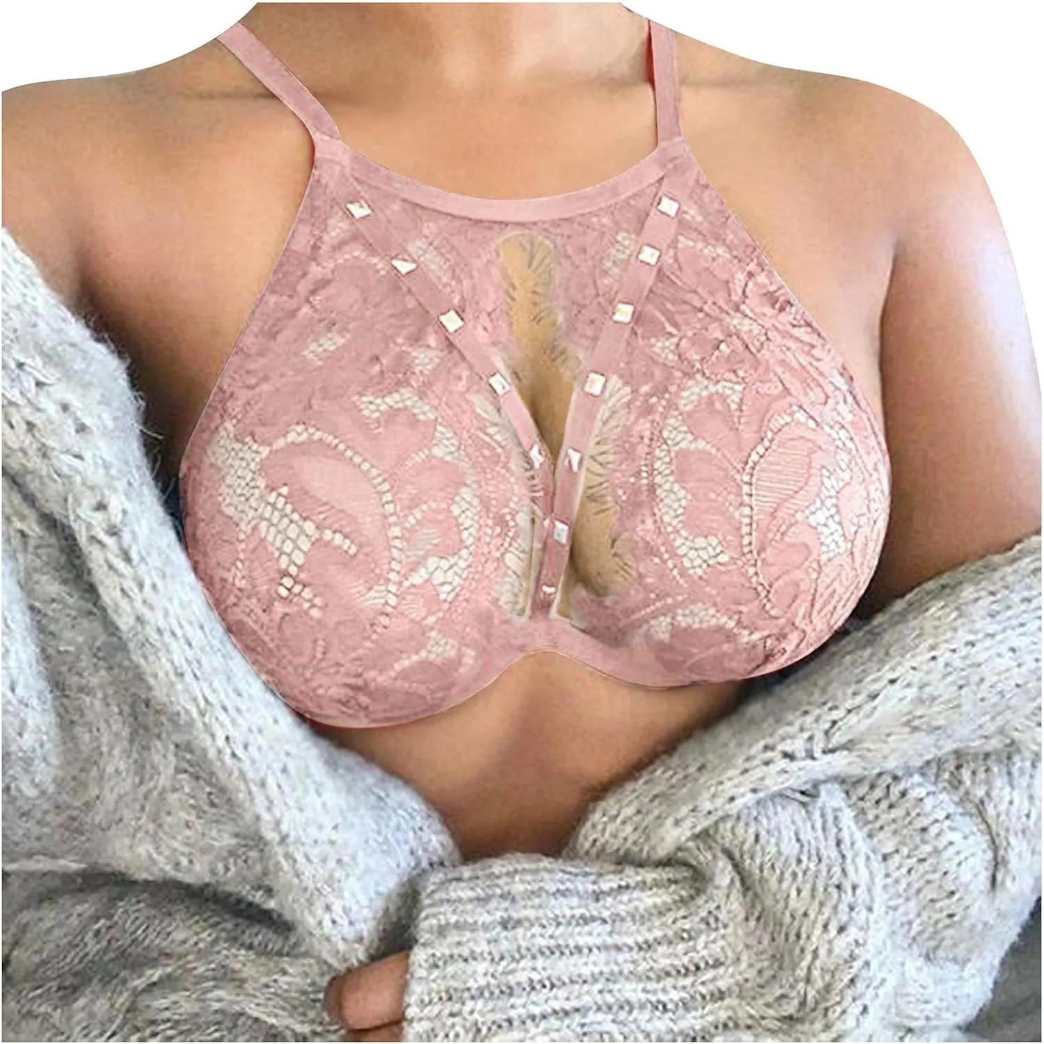 Sexy Underwire Cute Push Up Strappy Open Back Thin Ribbon Panel Side Slit Sexy Spaghetti Strap Nightgown Babydoll