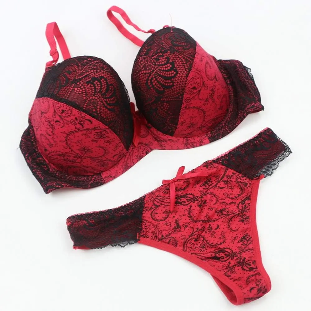 Swbreety Women's Comfortable Push Up Embroidery Lace Bra and Panty Set Plus Size