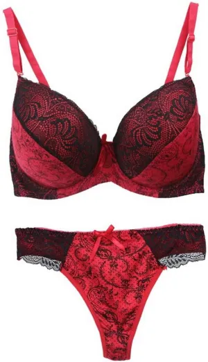 Swbreety Women's Comfortable Push Up Embroidery Lace Bra and Panty Set Plus Size