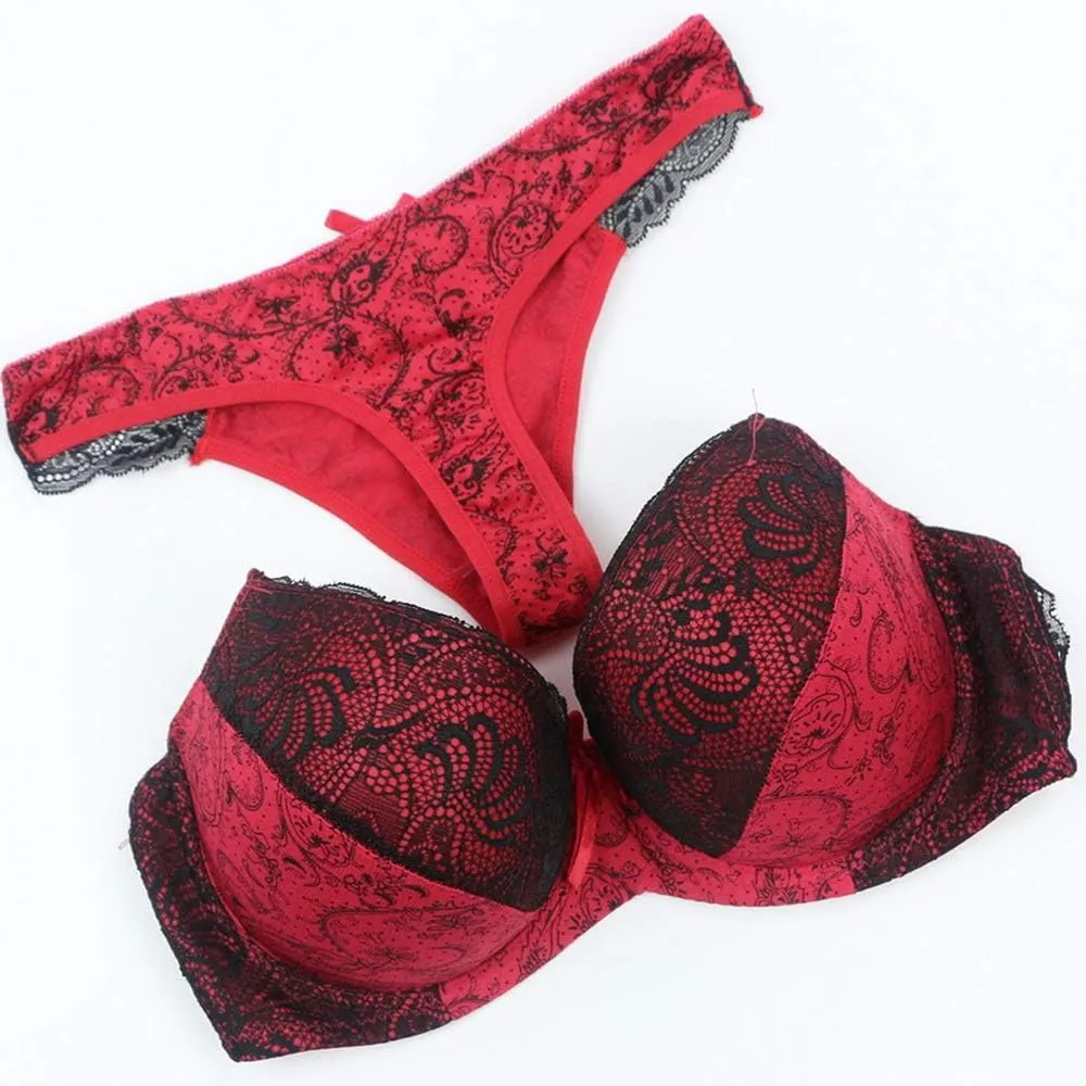Swbreety Women's Comfortable Push Up Embroidery Lace Bra and Panty Set Plus Size