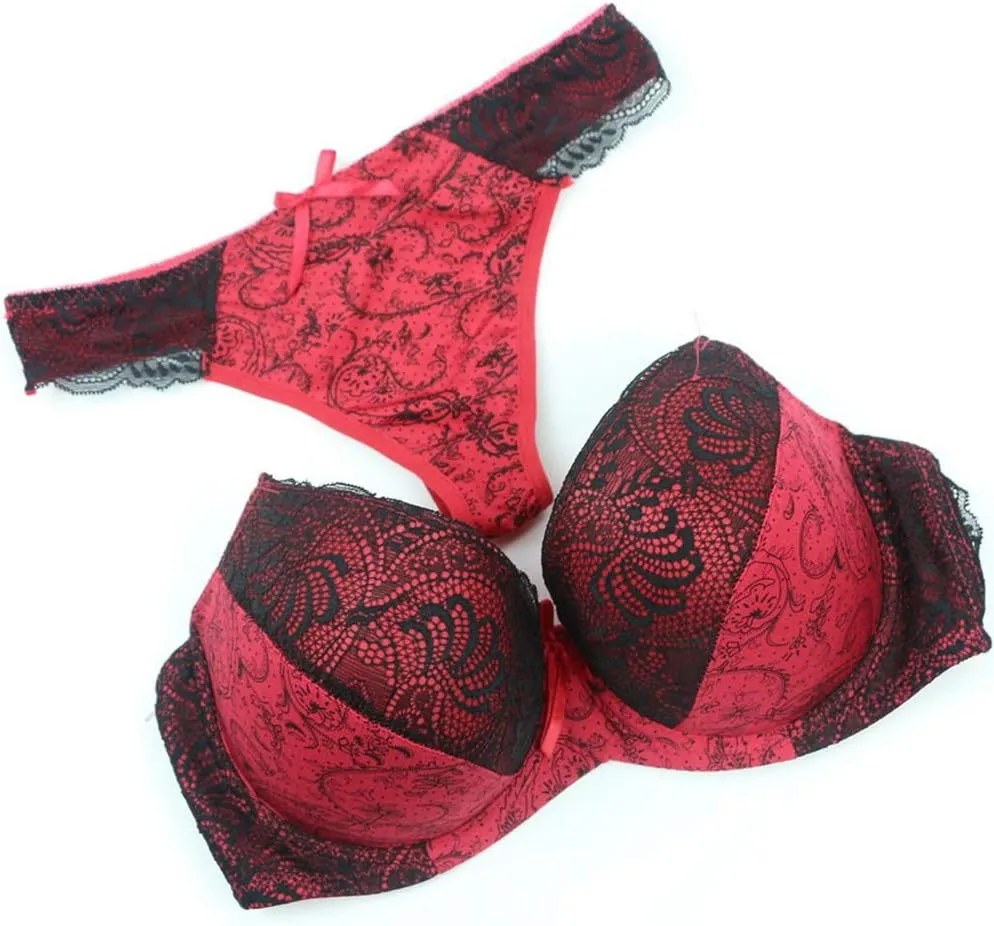 Swbreety Women's Comfortable Push Up Embroidery Lace Bra and Panty Set Plus Size