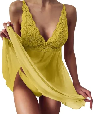 Women Lingerie Set 2 Piece Set Nightwear Bridal Mini Babydoll Backless Bodystocking with Suspenders