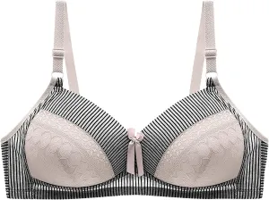 Women Push Up Bra Plus Size Bow Lace Bralette Shapes Supports with Full Coverage Comfy Soft Everyday Bras Widen Band Gray