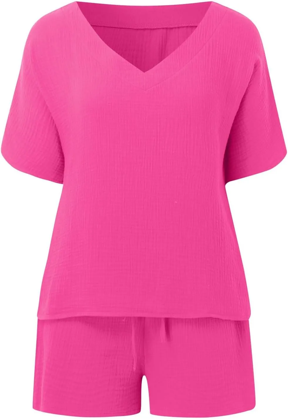 Women's 2 Piece Outfits V Neck Puff Sleeve Tops Short Set Lounge Matching Sets 2023 Trendy Beach Clothes with Belt