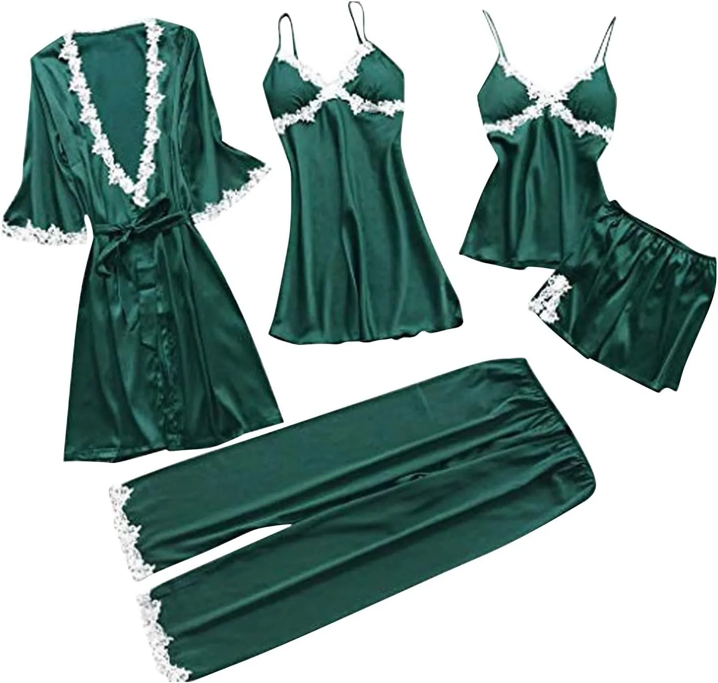 Women's Fall Pajama Sets Garter Sexy Set Women Lingerie 5- Deep-V Underwear Robes Neck Lace Loungewear Tracksuit