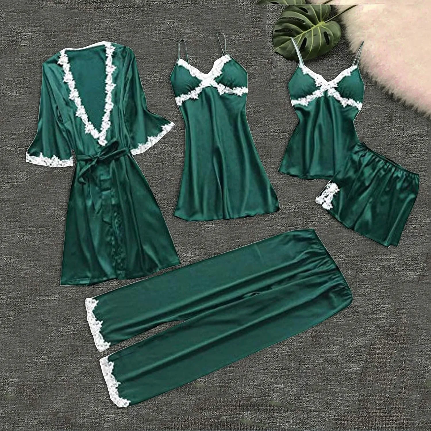 Women's Fall Pajama Sets Garter Sexy Set Women Lingerie 5- Deep-V Underwear Robes Neck Lace Loungewear Tracksuit