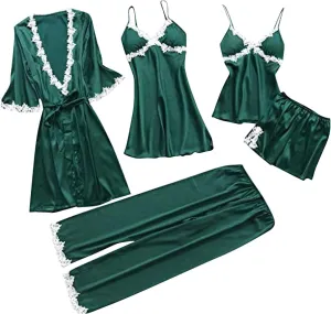 Women's Fall Pajama Sets Garter Sexy Set Women Lingerie 5- Deep-V Underwear Robes Neck Lace Loungewear Tracksuit