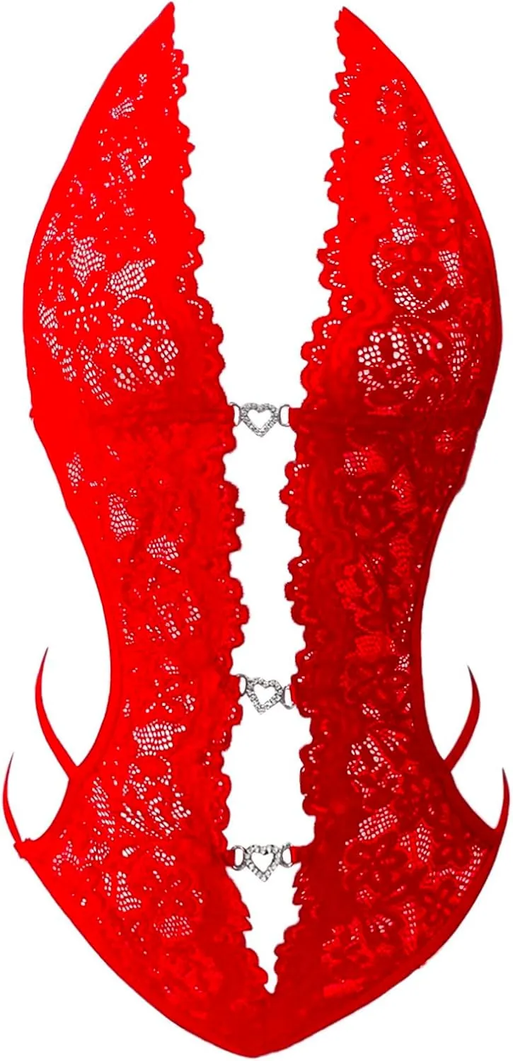 Women's Lingerie Sexy Naughty One Piece Lingerie Sexy Lace Bodysuit Deep V Teddy Babydoll Nightgown