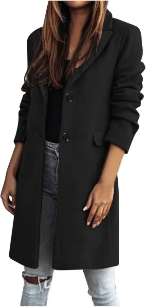 ZYXTIM Womens Classic Coat Lapel Collar Long Sleeve Open Front Two Button Wool Blend Winter Tartan Long Cardigan Jackets